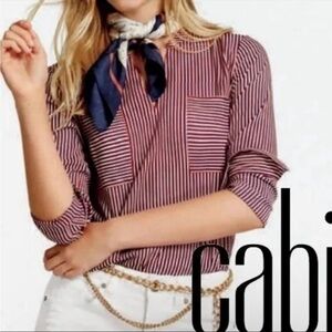 Cabi Women's Franklin Patriot Striped Popover V-Neck‎ Blouse Size Small